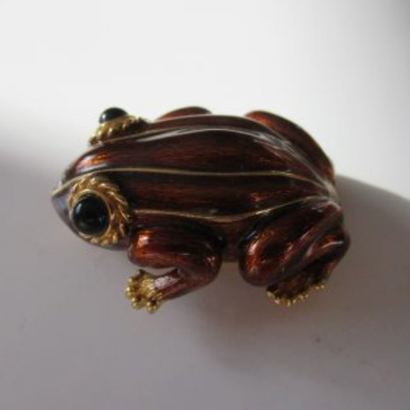 Vintage Ciner Brown Enamel Frog Toad Pin Brooch Jewelry - Picture 5 of 9
